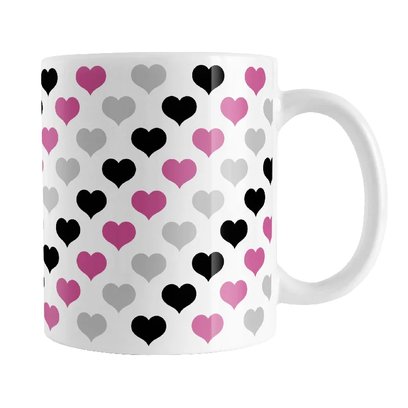 funny tea cup -Pink Black Gray Hearts Pattern Mug