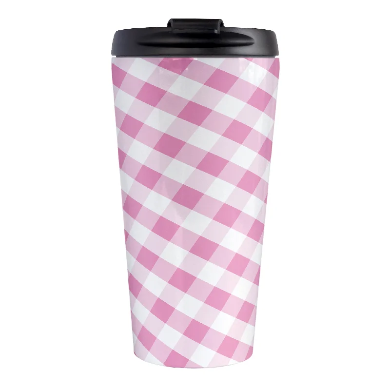 cute coffee cup with design -Pink Gingham Travel Mug