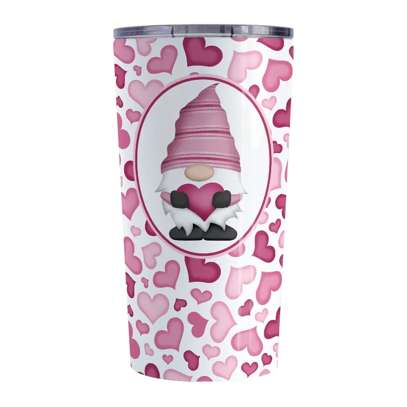 insulated coffee mug -Pink Gnome Hearts Tumbler Cup