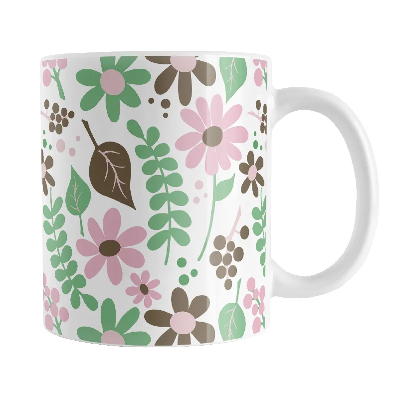 large travel cup for hot drinks -Pink Green Brown Floral Pattern Mug