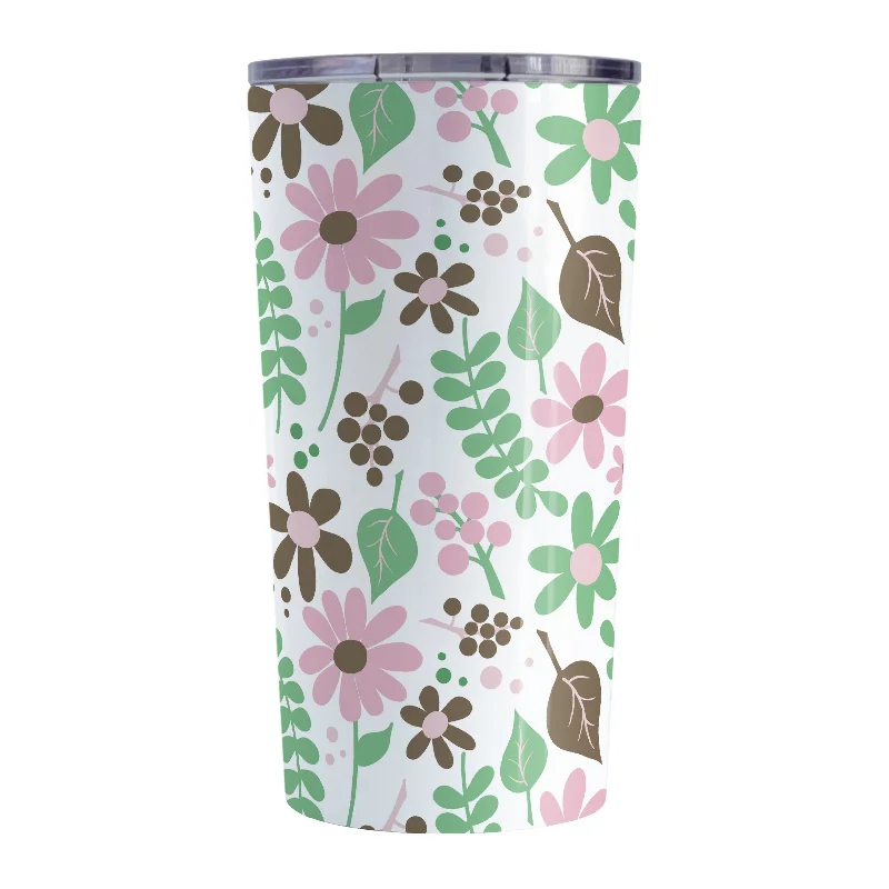 dishwasher safe coffee mug -Pink Green Brown Floral Pattern Tumbler Cup