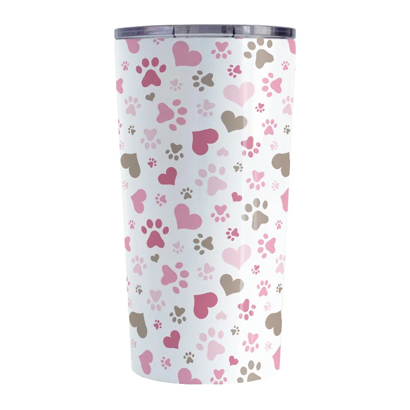 cold drink coffee mug -Pink Hearts and Paw Prints Tumbler Cup