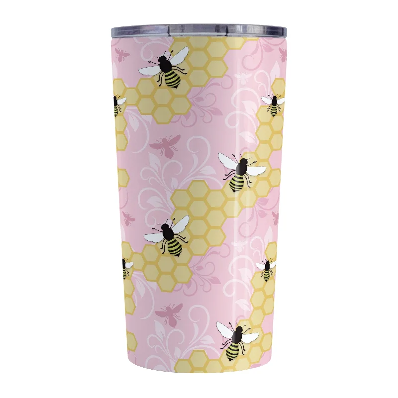 sports-themed coffee mug -Pink Honeycomb Bee Tumbler Cup