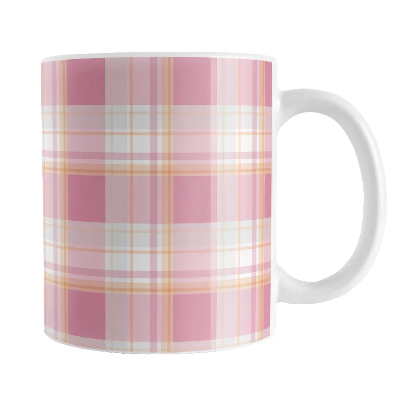 motivational tea mug -Pink Orange Plaid Mug