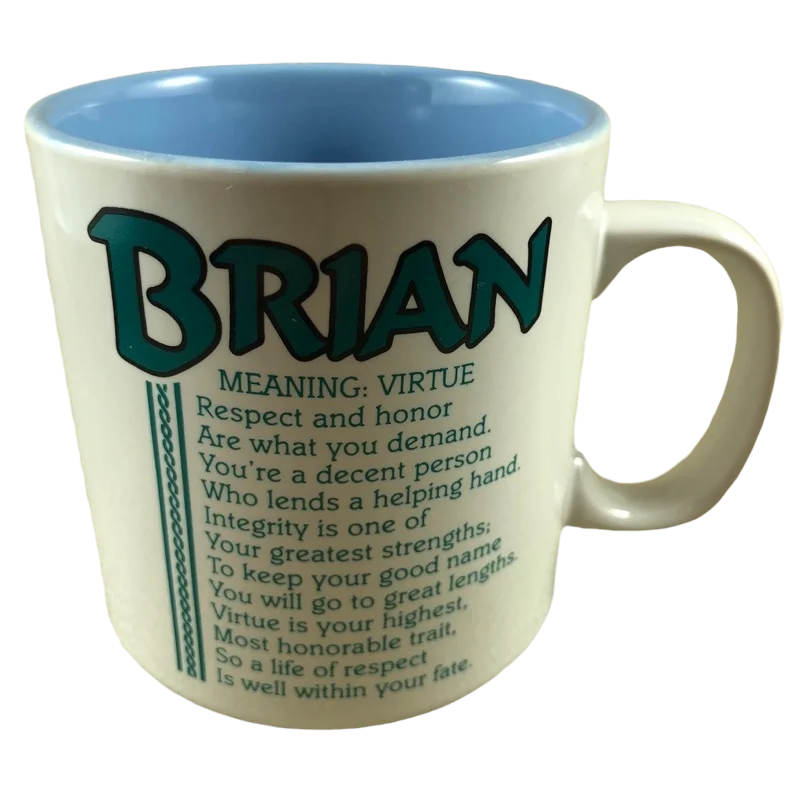 black ceramic coffee mug -BRIAN Poetry Name Blue Interior Mug Papel