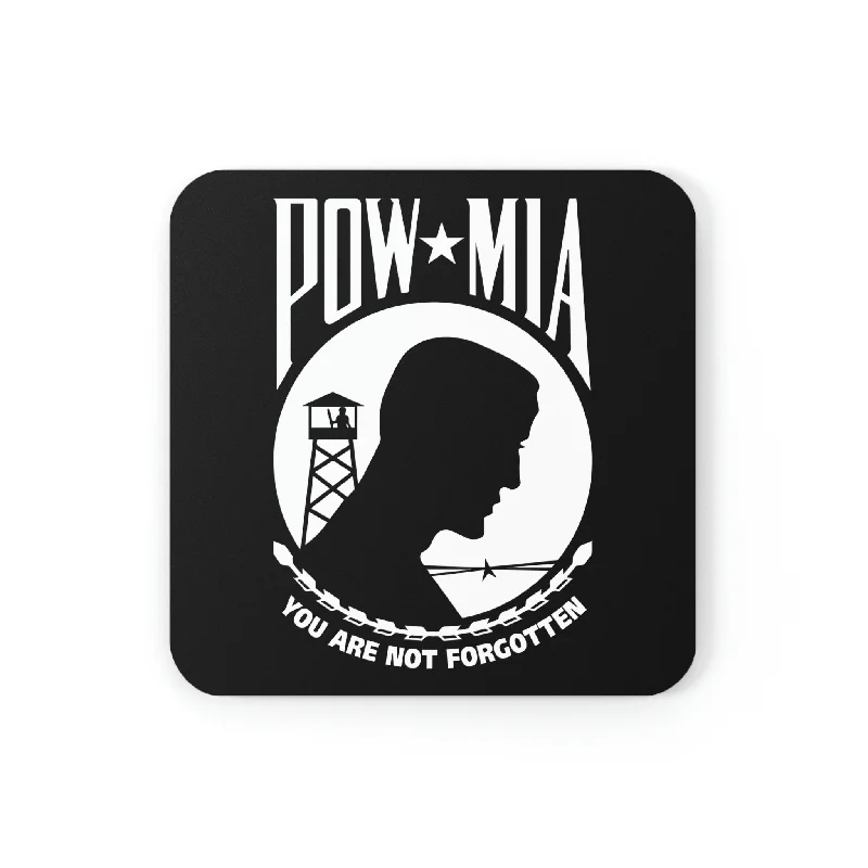 black travel coffee mug -POW-MIA Flag Cork Back Coaster