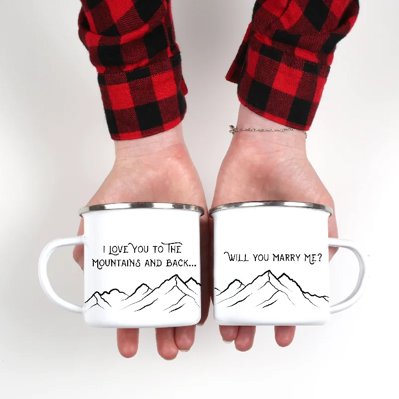 minimalistic coffee mug -Will You Marry Me Engagement Camping Mug