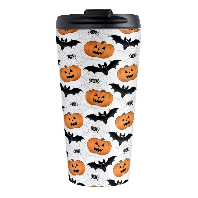 insulated mugs for camping -Pumpkins Bats and Spiders Halloween Travel Mug