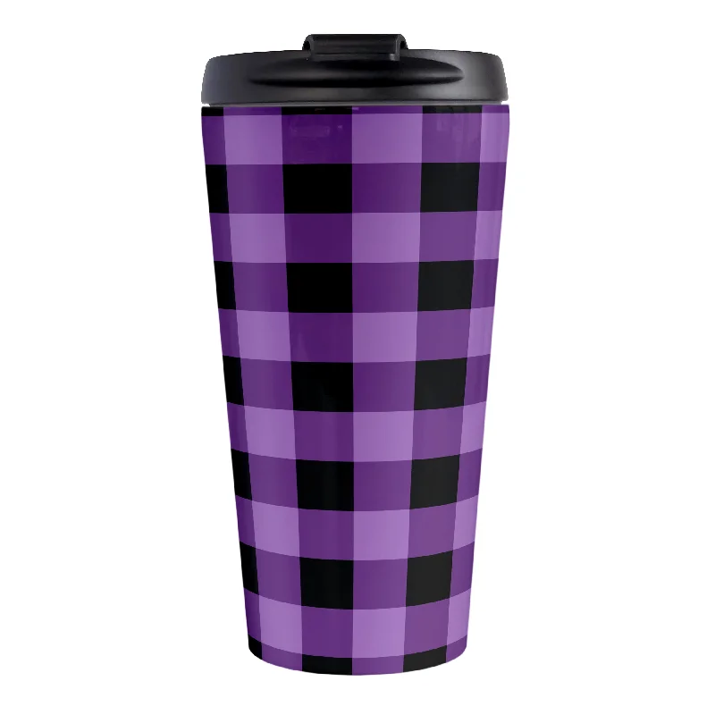 dishwasher safe coffee mug -Purple and Black Buffalo Plaid Travel Mug