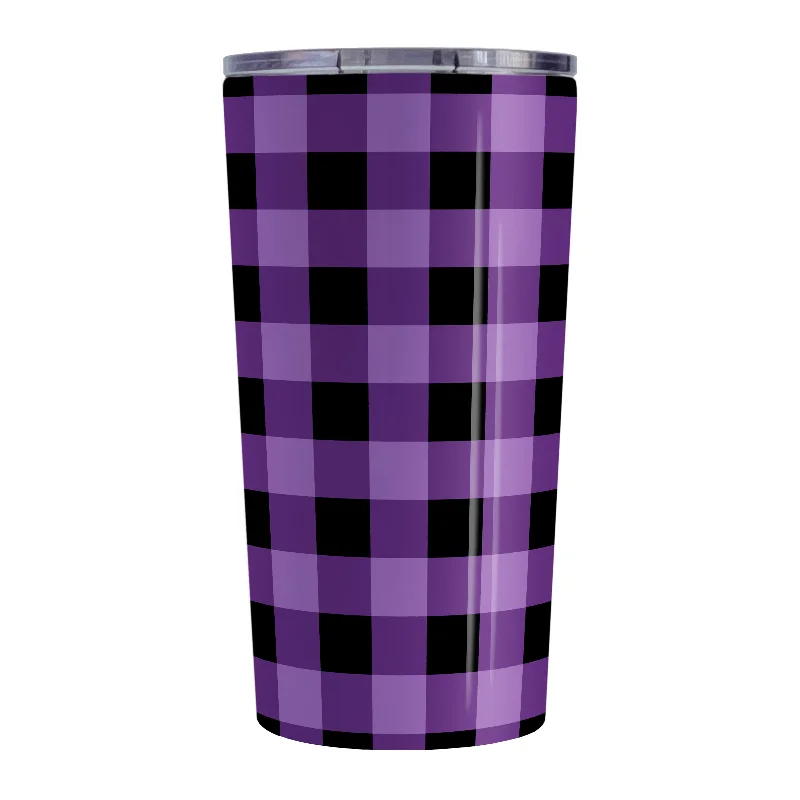 coffee mug with funny saying -Purple and Black Buffalo Plaid Tumbler Cup