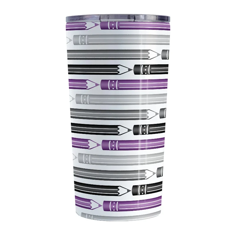 bamboo coffee mug -Purple Gray Black Pencils Pattern Tumbler Cup