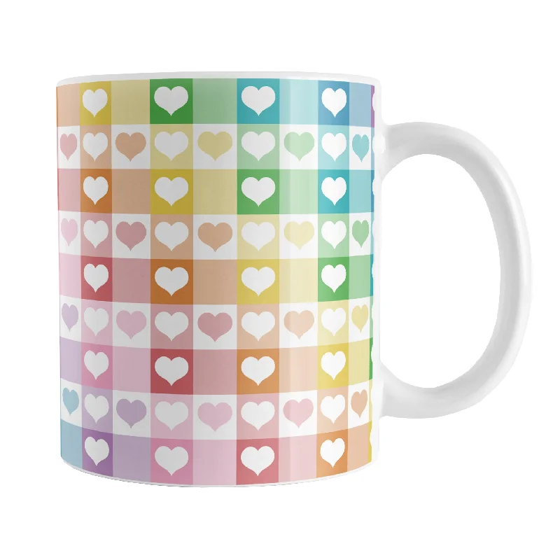 unique mug for gifts -Rainbow Hearts Gingham - Cheerful Checks Mug