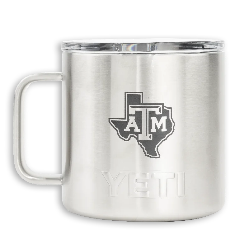 personalized ceramic mug -Texas A&M Lonestar Yeti Brushed Silver Rambler Mug 14 Oz