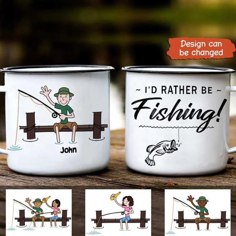 thermal coffee mug -Rather Be Fishing Stick Figure Personalized Campfire Mug