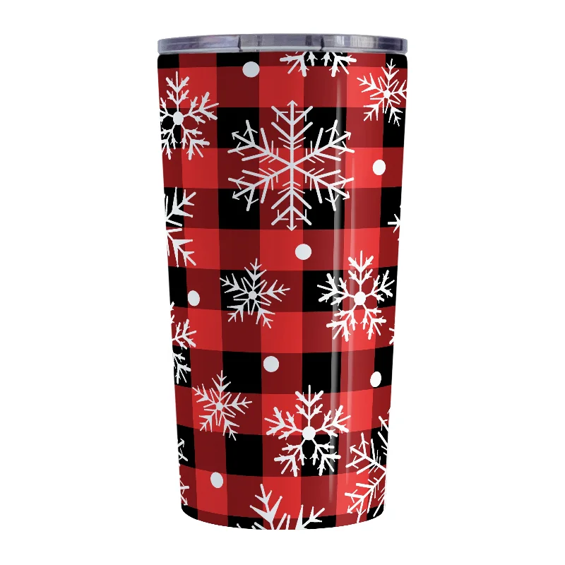 retro coffee mug -Red and Black Buffalo Plaid Snowflake Tumbler Cup