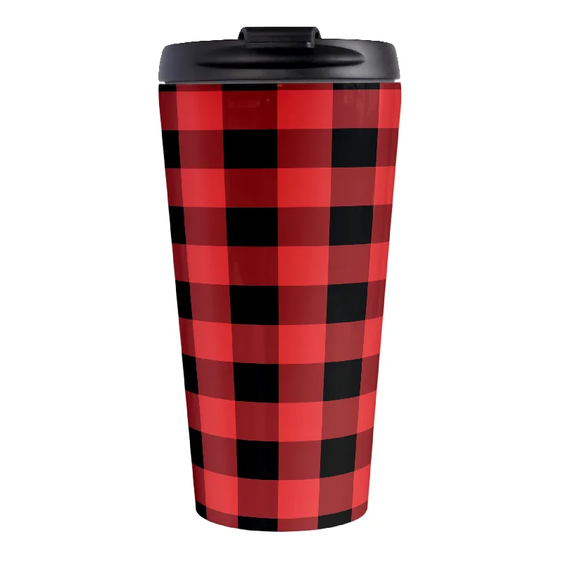 insulated coffee mug -Red and Black Buffalo Plaid Travel Mug