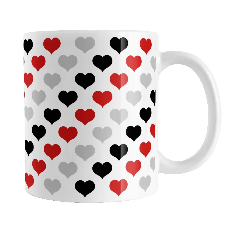 funny coffee mug -Red Black Gray Hearts Pattern Mug