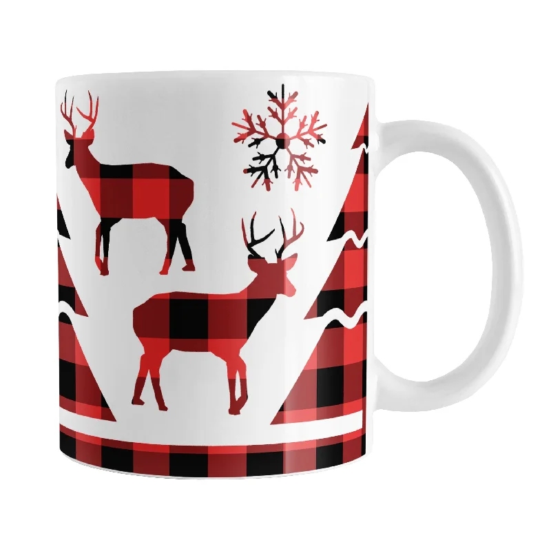 marble coffee mug -Red Buffalo Plaid Deer and Trees Mug