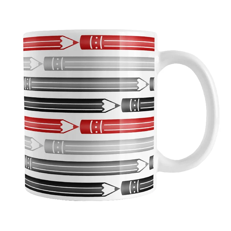 silver travel mug -Red Gray Black Pencils Pattern Mug