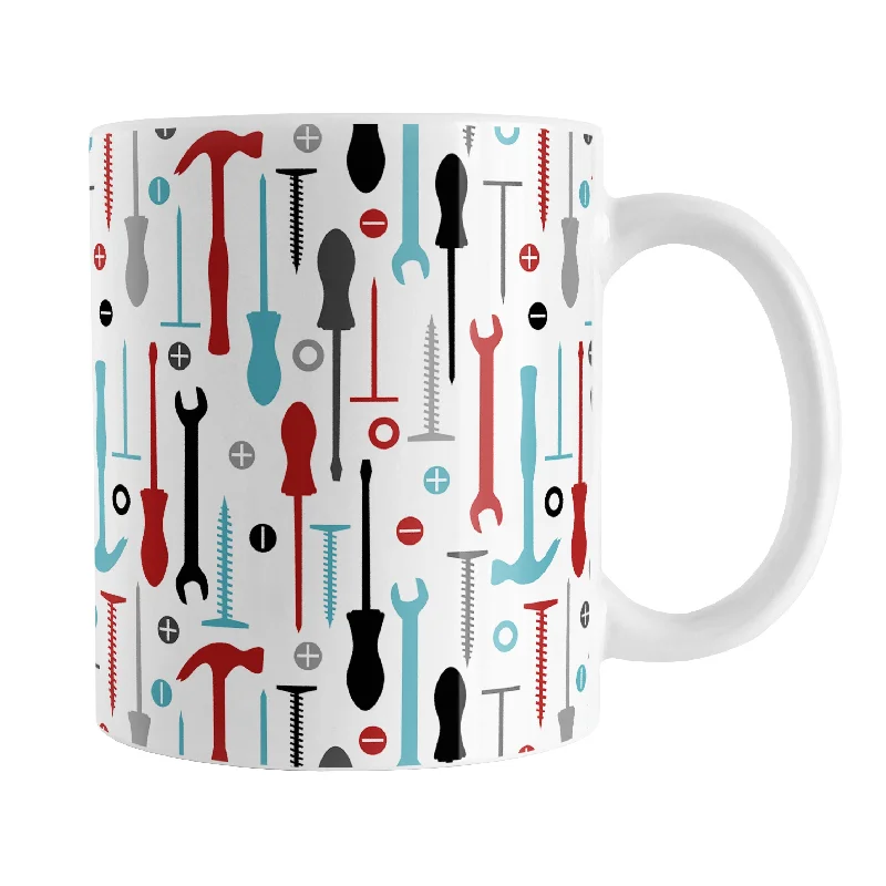 large travel mug -Red Turquoise Tools Pattern Mug