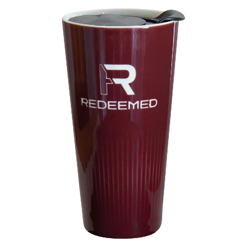 marble coffee mug -Redeemed Burgundy Ceramic Travel Mug