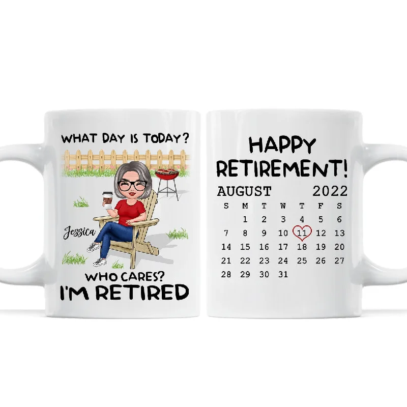 personalized coffee cup -Retirement Gift What Day Is Today Calendar Personalized Mug