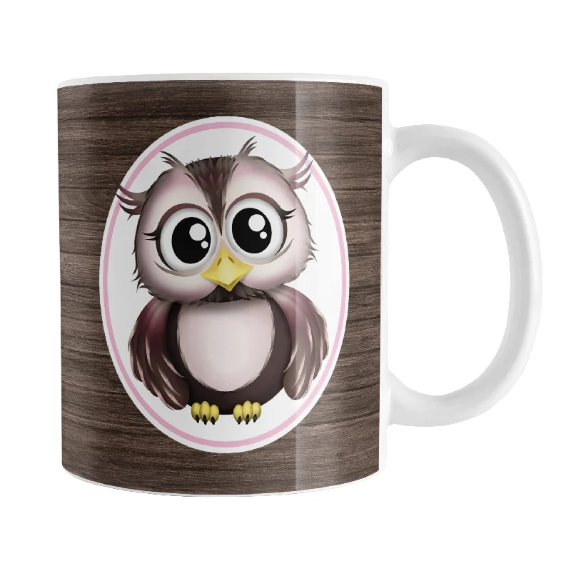 unique coffee mug -Rustic Wood Pink and Brown Owl Mug