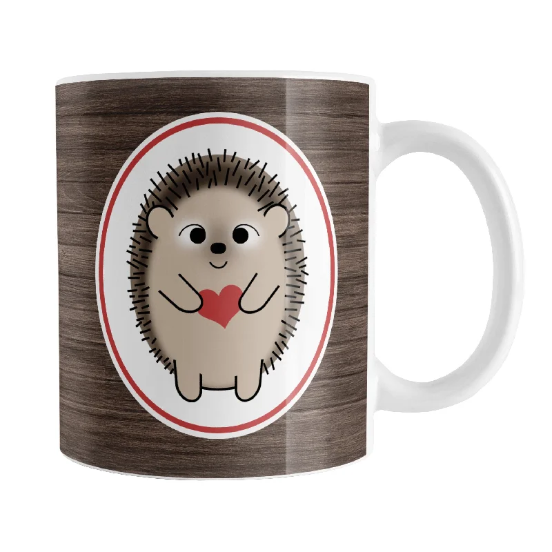 thermal coffee mug -Rustic Wood Red Heart Hedgehog Mug