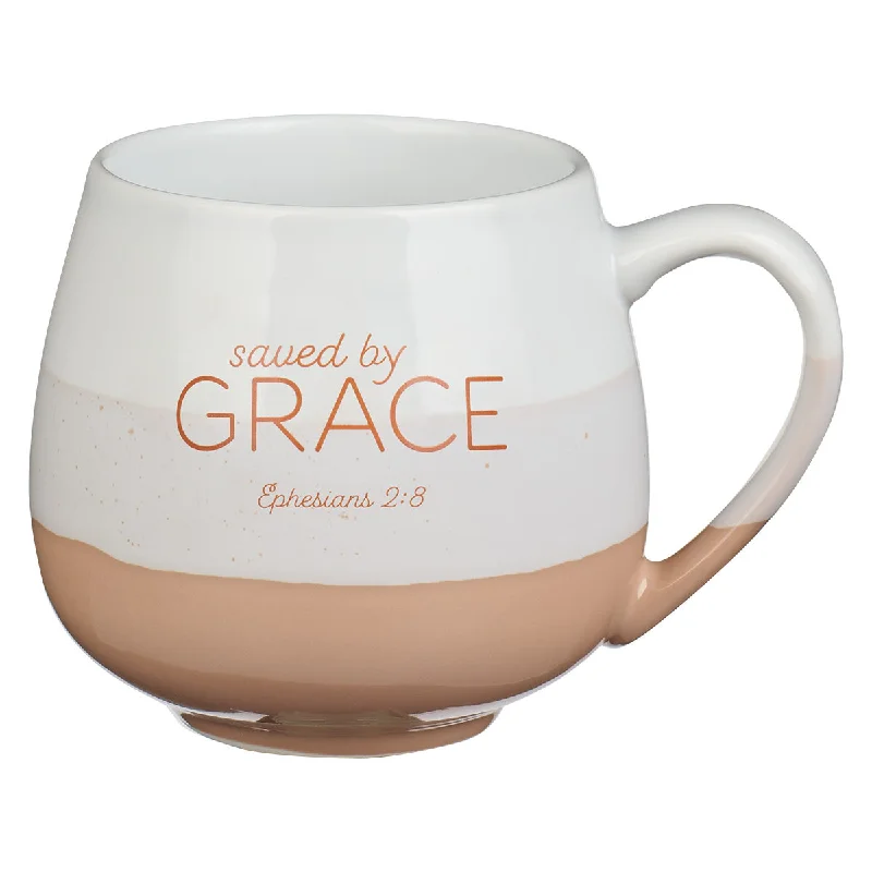 travel mug for office -Saved By Grace Cream Ceramic Mug - Ephesians 2:8