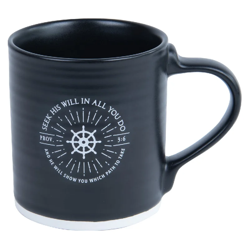 rustic coffee mug -Seek His Will In All You Do Black Ceramic Mug - Proverbs 3:6