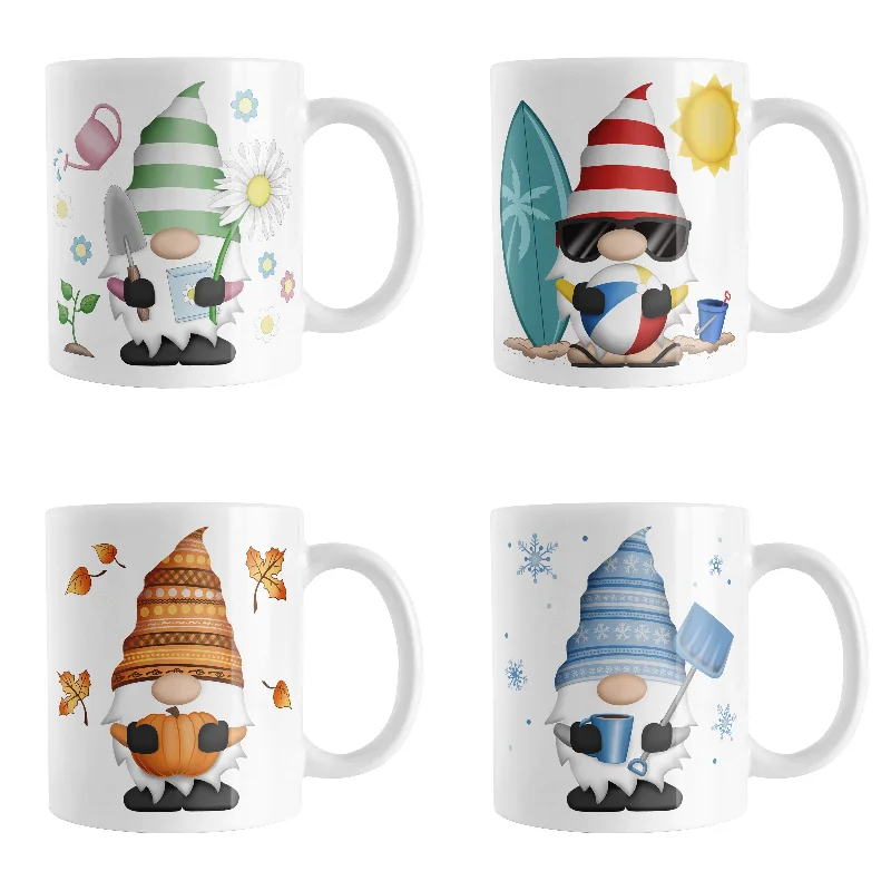 coffee mug with funny quote -Set of 4 Seasonal Gnome Mugs