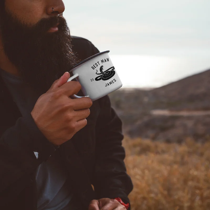 cute coffee cup with design -Groomsman Best Man Camping Mugs - Snake Badge