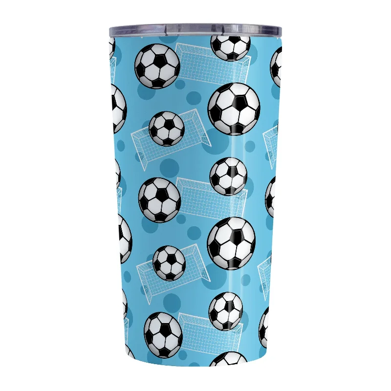 coffee mug for students -Soccer Ball and Goal Pattern Blue Tumbler Cup