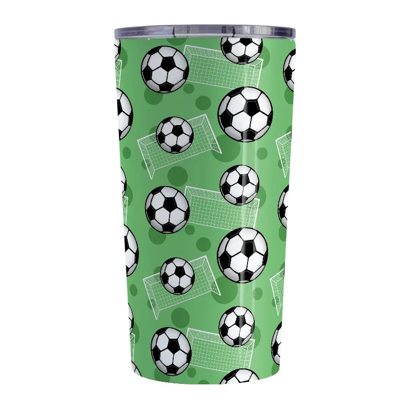 gold rimmed coffee mug -Soccer Ball and Goal Pattern Green Tumbler Cup