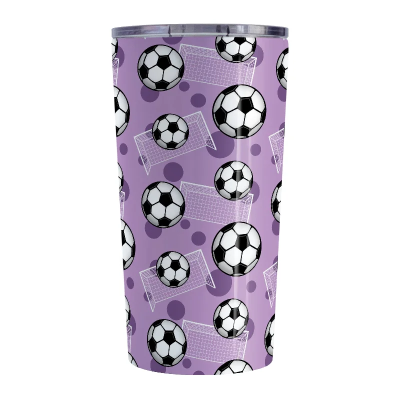 hand-painted coffee mug -Soccer Ball and Goal Pattern Purple Tumbler Cup