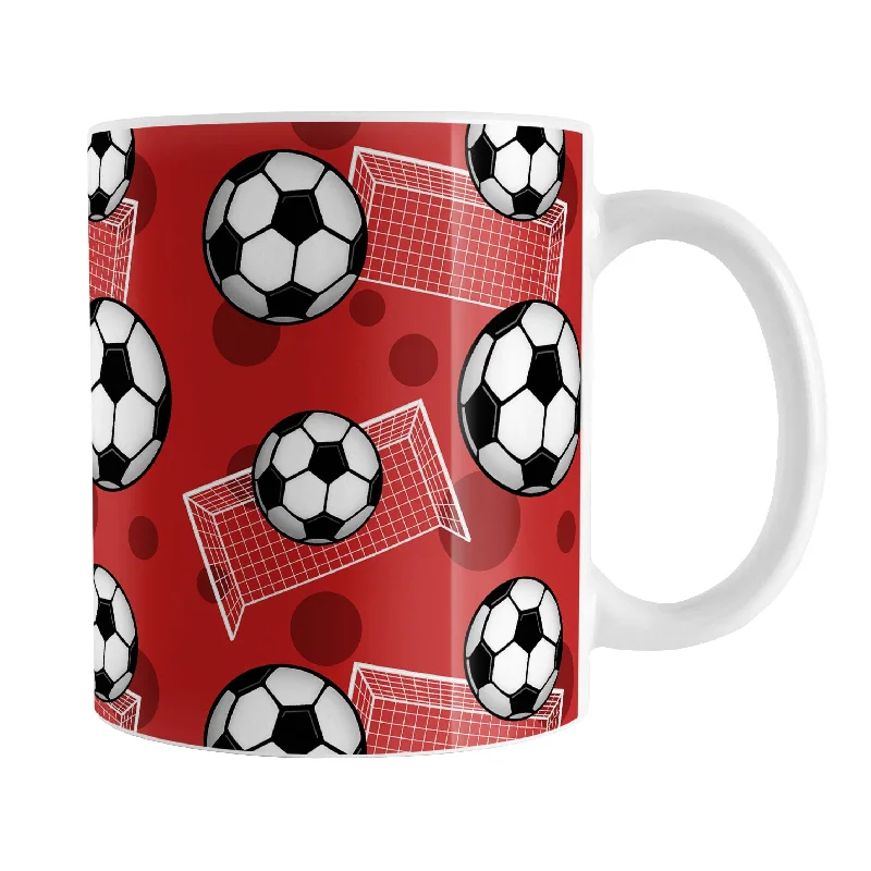 gift coffee mugs -Soccer Ball and Goal Pattern Red Mug