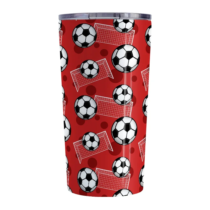 small glass mug -Soccer Ball and Goal Pattern Red Tumbler Cup