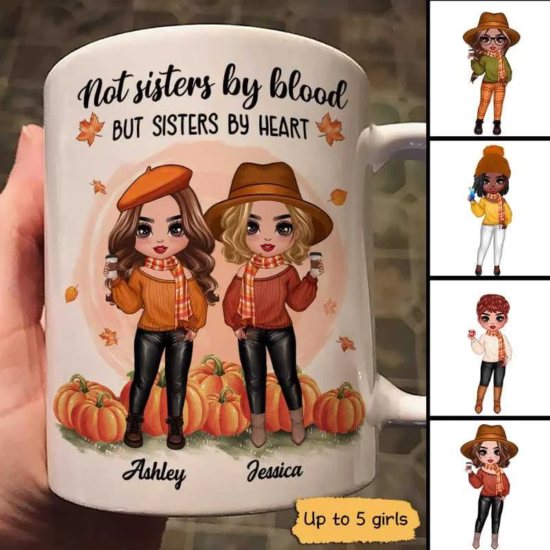 modern design coffee mug -Standing Fall Season Doll Besties Best Friends Personalized Mug