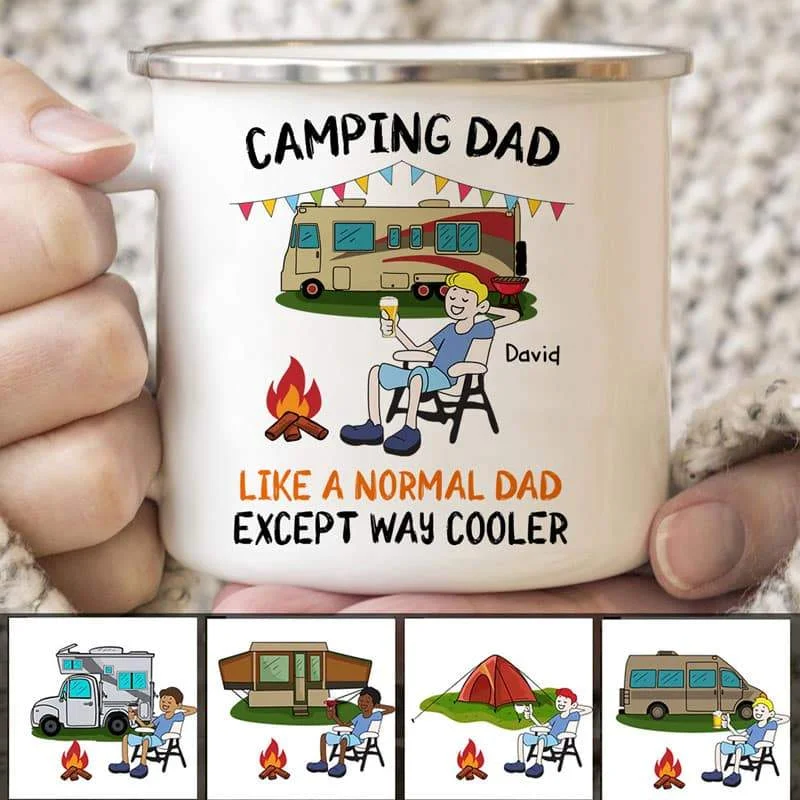 coffee mug for teenagers -Stick Camping Dad Cooler Personalized Campfire Mug