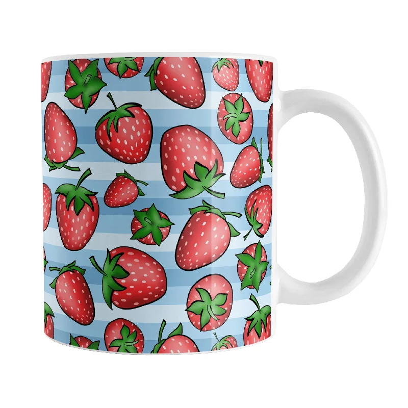 travel mug for office -Strawberries on Blue Stripes Mug