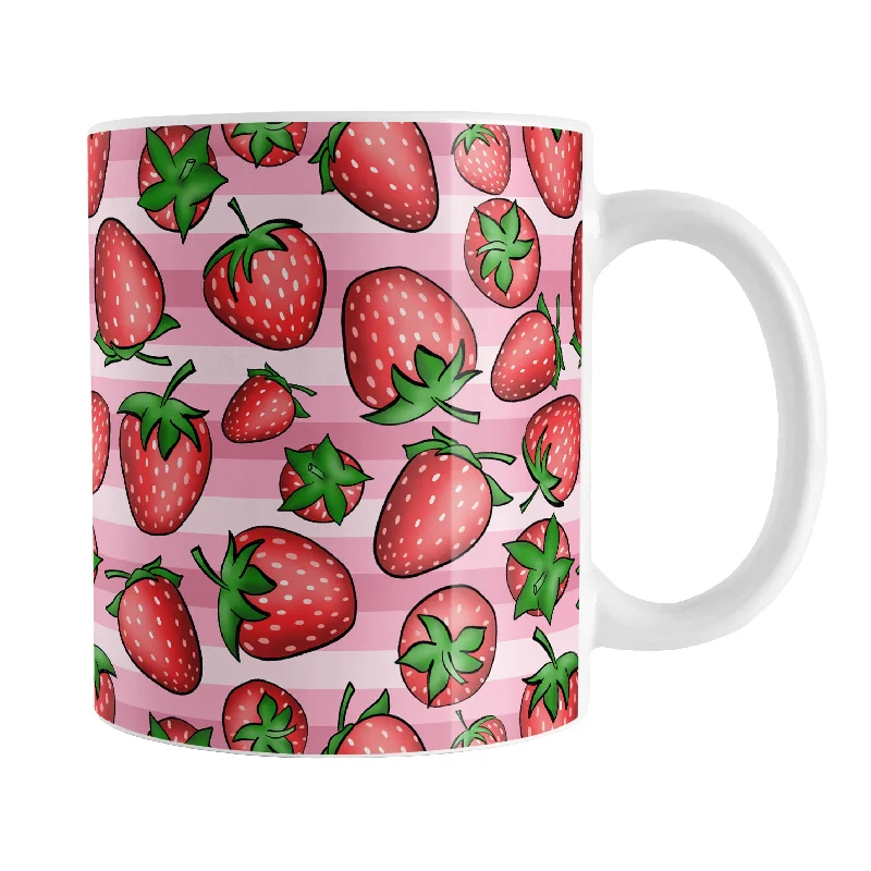 custom coffee cup for birthday -Strawberries on Pink Stripes Mug