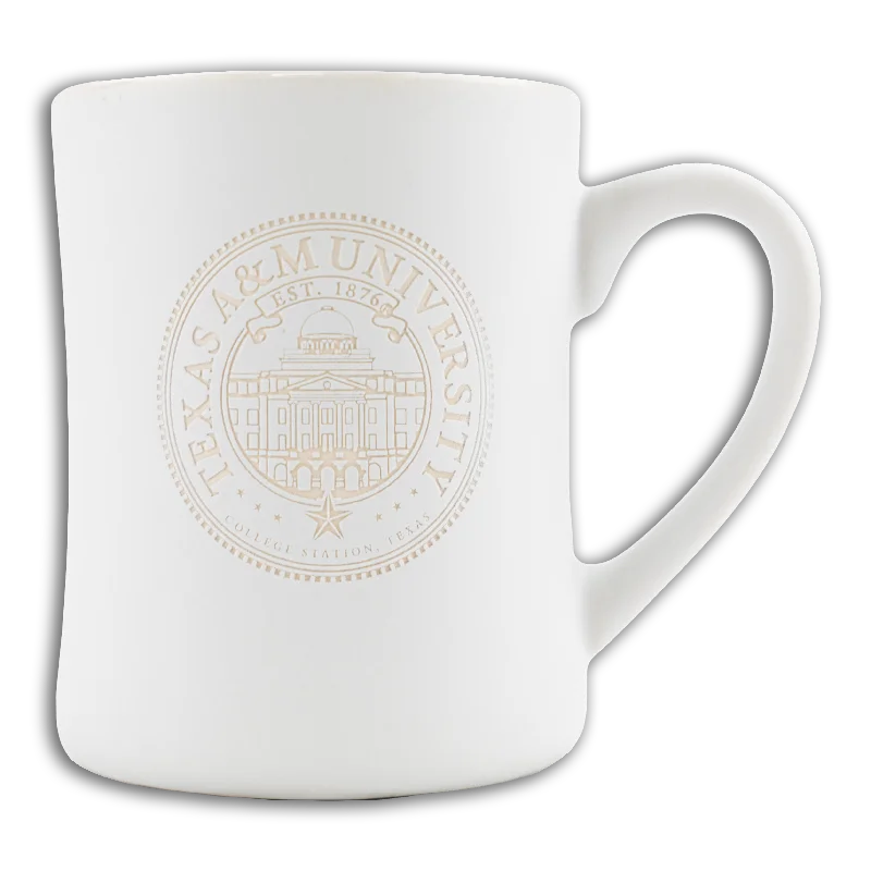 sleek travel coffee mug -Texas A&M Academic Seal White Coffee Mug 14oz