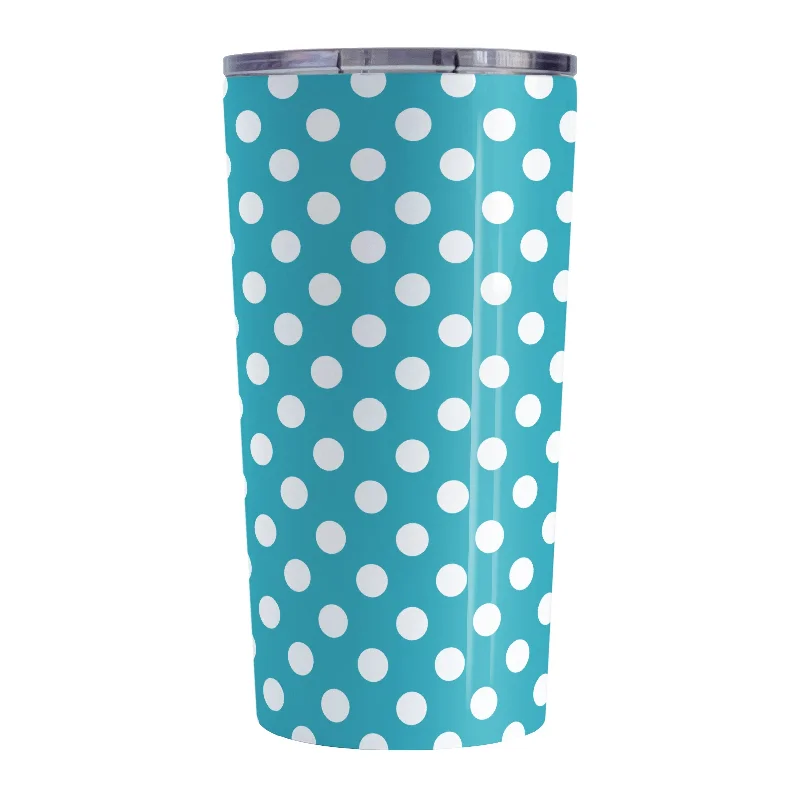 large travel cup for hot drinks -Turquoise Polka Dot Tumbler Cup