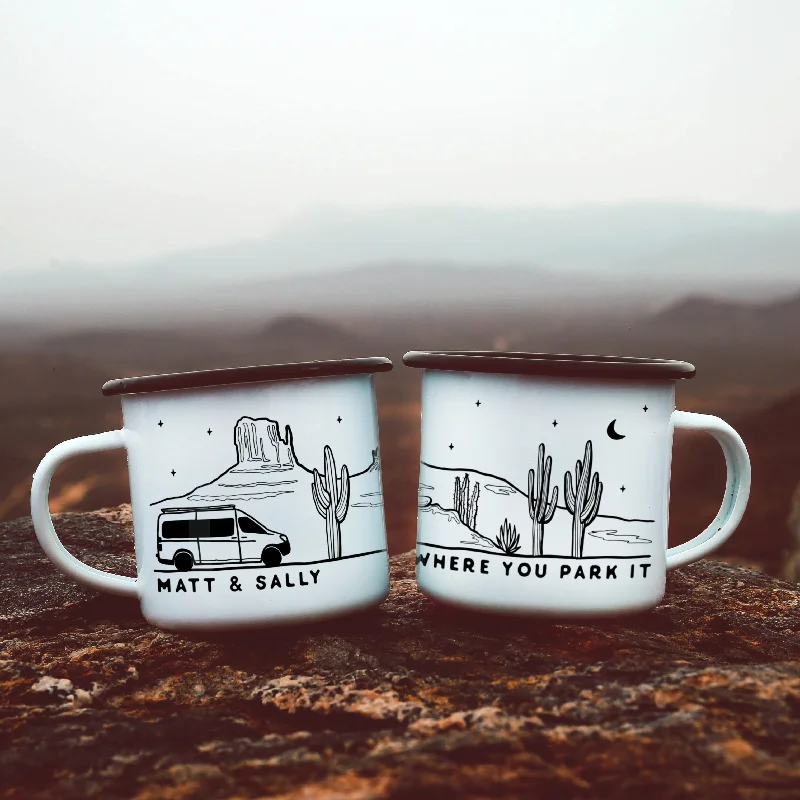 travel mug for cold drinks -Vanlife Camper Enamel Mug- Desert