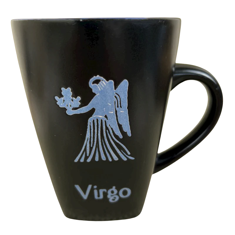 glass coffee mug -Virgo Tall Zodiac Etched Square Bottom Blue Interior Mug Fisher