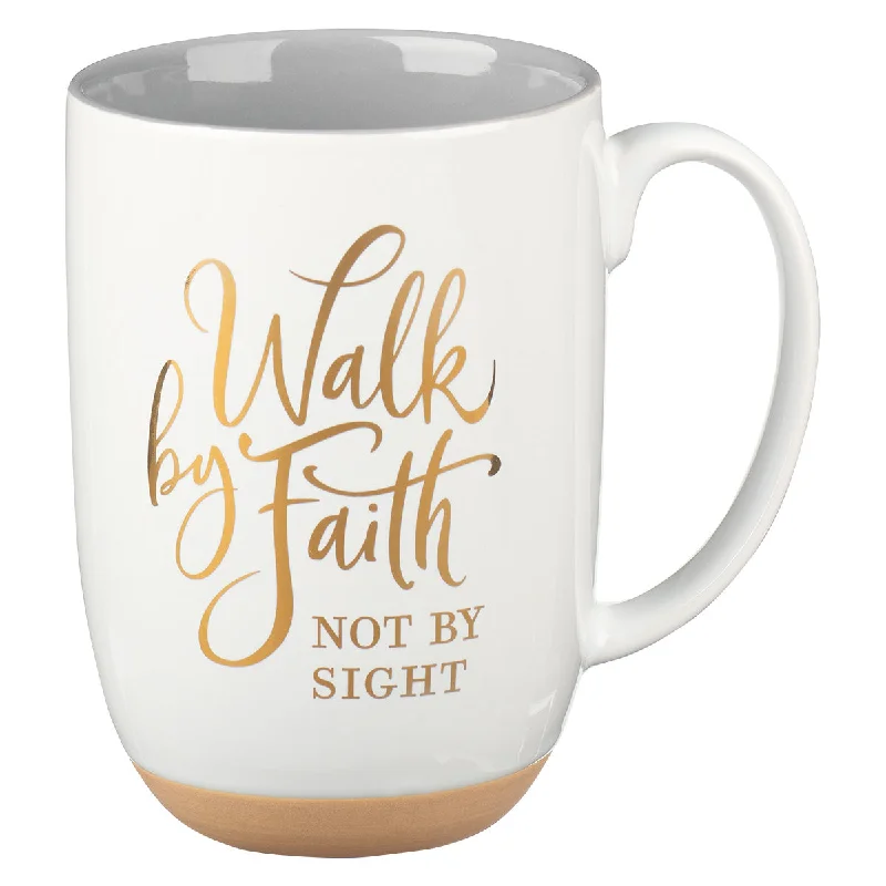 insulated coffee cup for outdoor -Walk By Faith White Ceramic Mug - 2 Corinthians 5:7