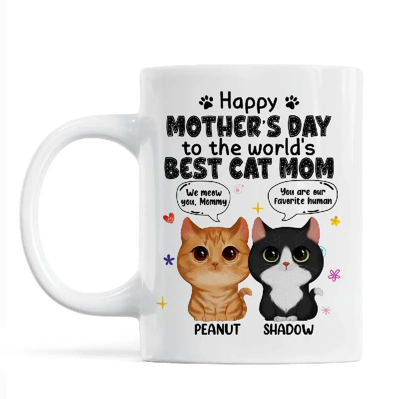 travel mug for office -Watercolor Cute Cats Happy Mother‘s Day Cat Mom Watercolor Cute Cats Personalized Mug