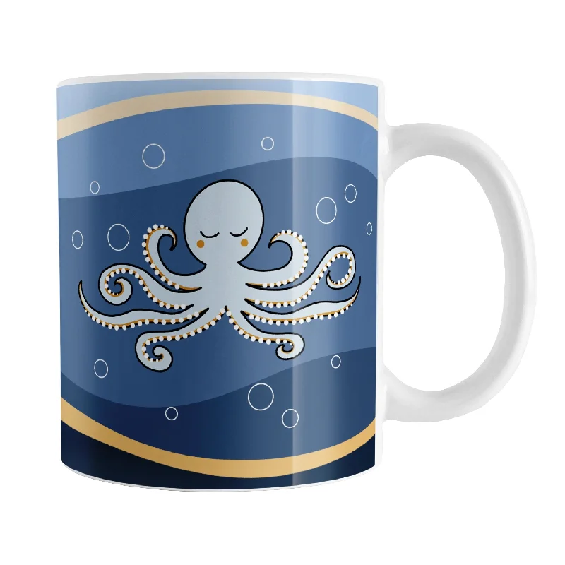 plain ceramic coffee mug -Wavy Blue Octopus Mug