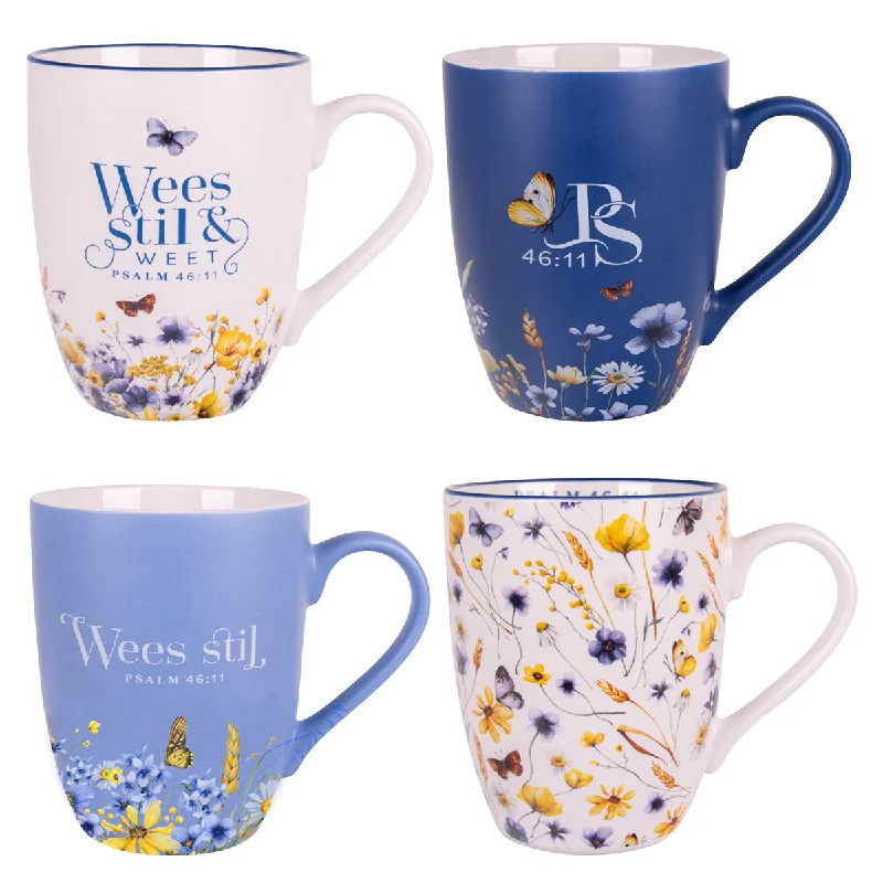 unique mug for gifts -Wees Stil & Weet Afrikaans Four-Piece Ceramic Mug Set