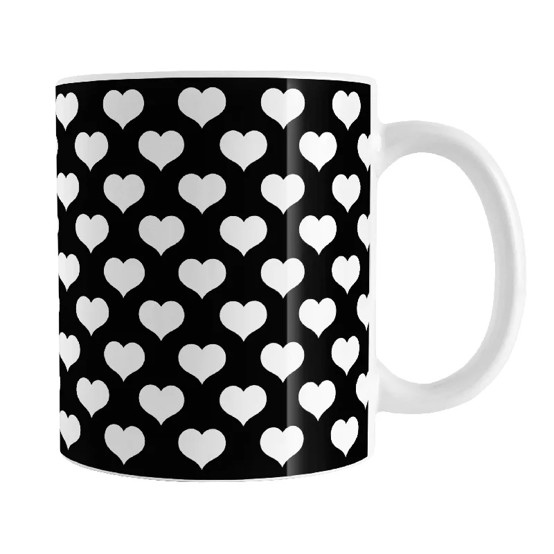 coffee mug for men -White Hearts Pattern Black Mug